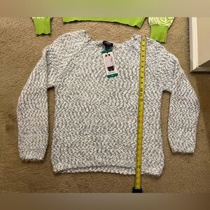 Baby blue & white soft fuzzy sweater, size XL but easily fits L as well